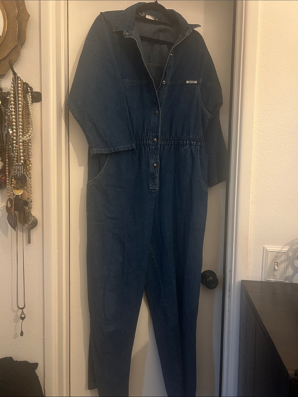 Dark Blue Denim Jumpsuit with Button Front